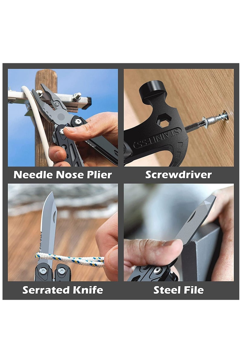 أداة التخييم متعددة الاستخدامات، مطرقة صغيرة متعددة الأدوات للقيام بالإصلاحات بنفسك، قفل أمان وطقم رؤوس مفكات، أداة عملية للتخييم والنجاة والمشي لمسافات طويلة - Image 3