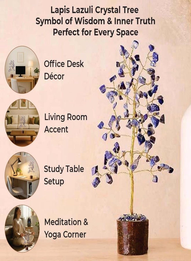 9Dzine Lapis Crystal 100 Beads Tree for Feng Shui Decorative Items & Home Decoration | Handmade Gemstone Showpiece for Home Decor Living Room | Ideal Gift for Women & Aesthetic Room Decoration - Image 2