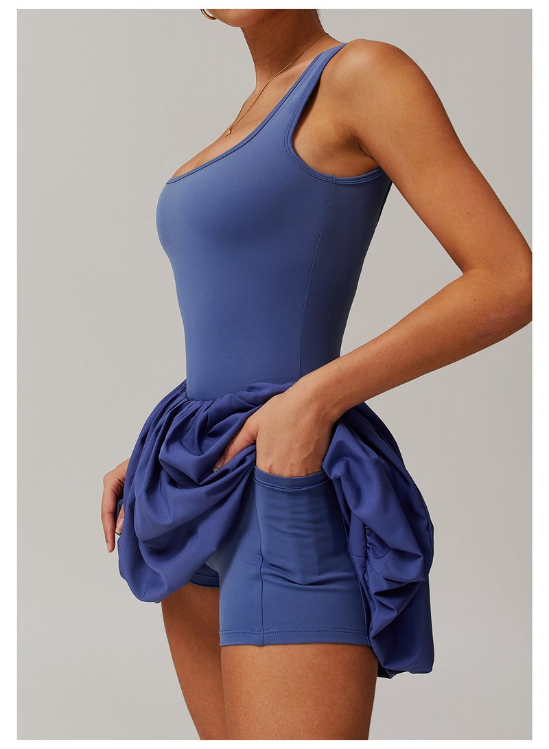 Fake Two-piece Sports Dress Women's Anti Glare Yoga Tennis Dress Sleeveless Outdoor Running Fitness Dance Jumpsuit Rompers - Image 3