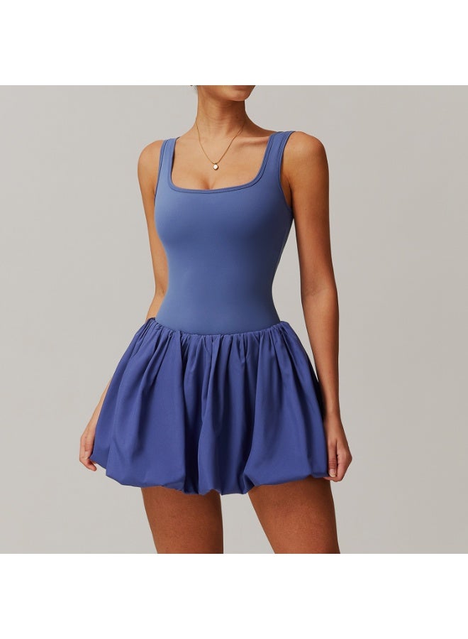 Fake Two-piece Sports Dress Women's Anti Glare Yoga Tennis Dress Sleeveless Outdoor Running Fitness Dance Jumpsuit Rompers - Image 1