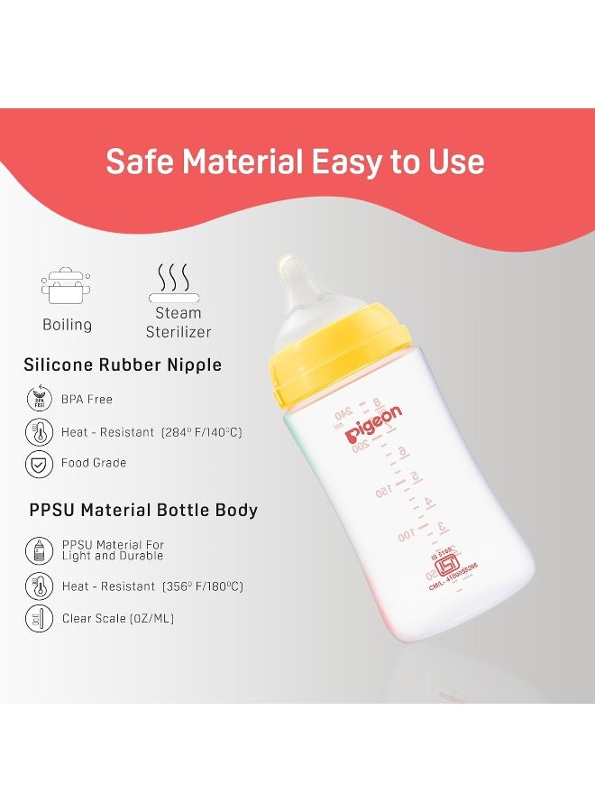 pigeon زجاجة رضاعة للأطفال ذات عنق واسع مع حلمة سيليكون ناعمة مضادة للمغص بتدفق متوسط خالية من BPA 160 مل حلمة من نوع Plus - أصفر - Image 5