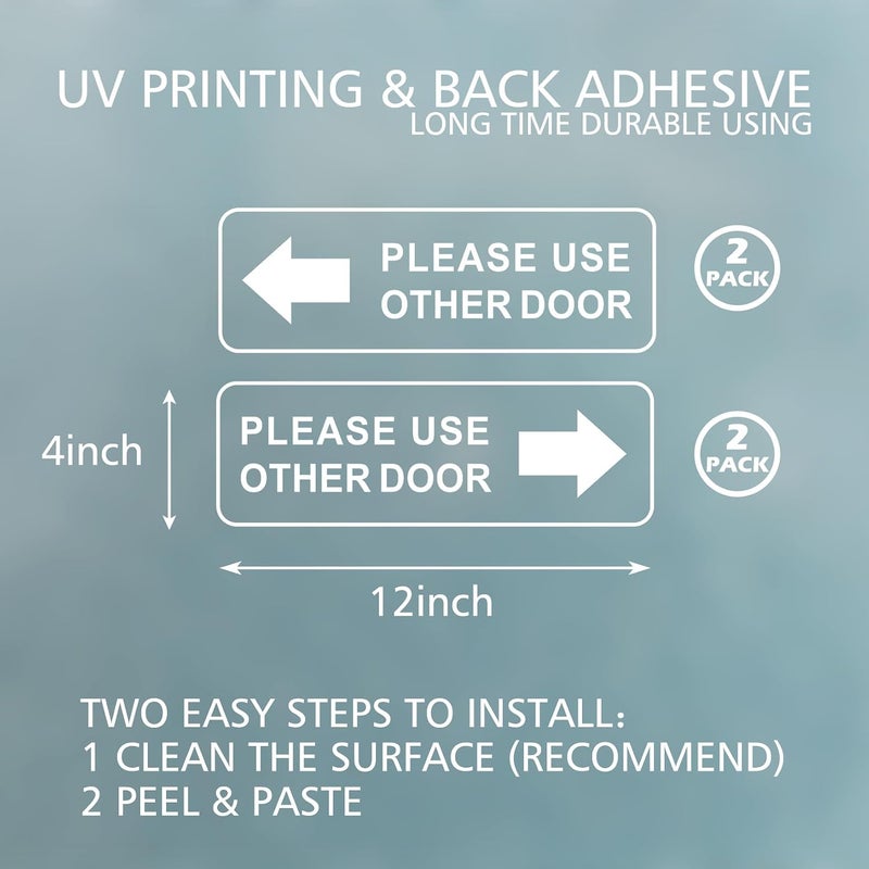 SnailGo Please Use Other Door for Business Sign 12x4 Inch Sticker Left Right Arrow Sticker Sign for Door Office Waterproof UV Proof Decal 4 Pack - Image 3