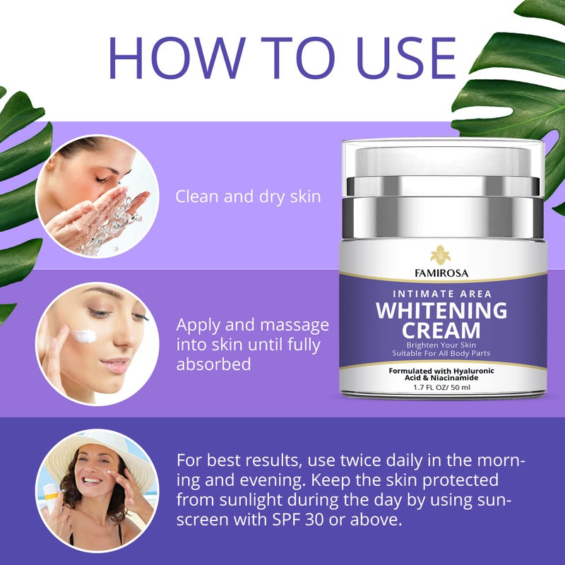 Famirosa فاميروزا مصحح البقع الداكنة في المناطق الحساسة: كريم تحت الإبط، للركب، المرفقين، الفخذين الداخليين، الأجزاء الخاصة - كريم للبشرة الحساسة 50 مل - Image 5