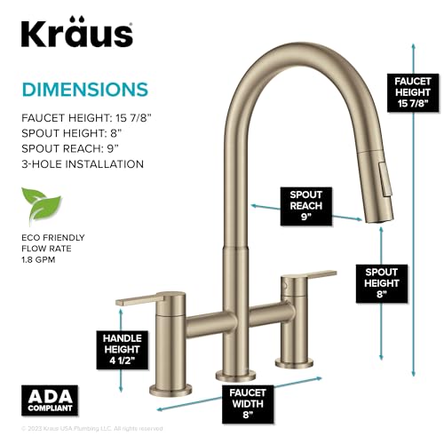 KRAUS Oletto Bridge Kitchen Faucet with Pull-Down Sprayhead in Spot-Free Antique Champagne Bronze, KPF-3122SFACB - Image 4