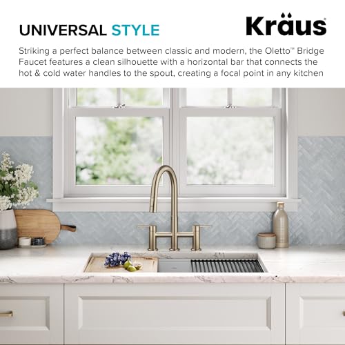 KRAUS Oletto Bridge Kitchen Faucet with Pull-Down Sprayhead in Spot-Free Antique Champagne Bronze, KPF-3122SFACB - Image 2