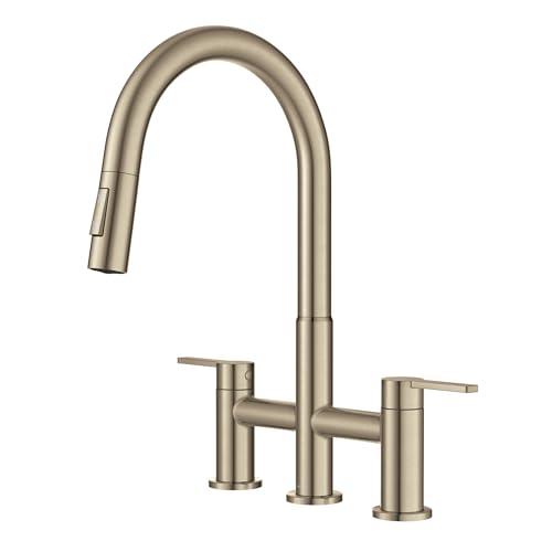 KRAUS Oletto Bridge Kitchen Faucet with Pull-Down Sprayhead in Spot-Free Antique Champagne Bronze, KPF-3122SFACB - Image 1
