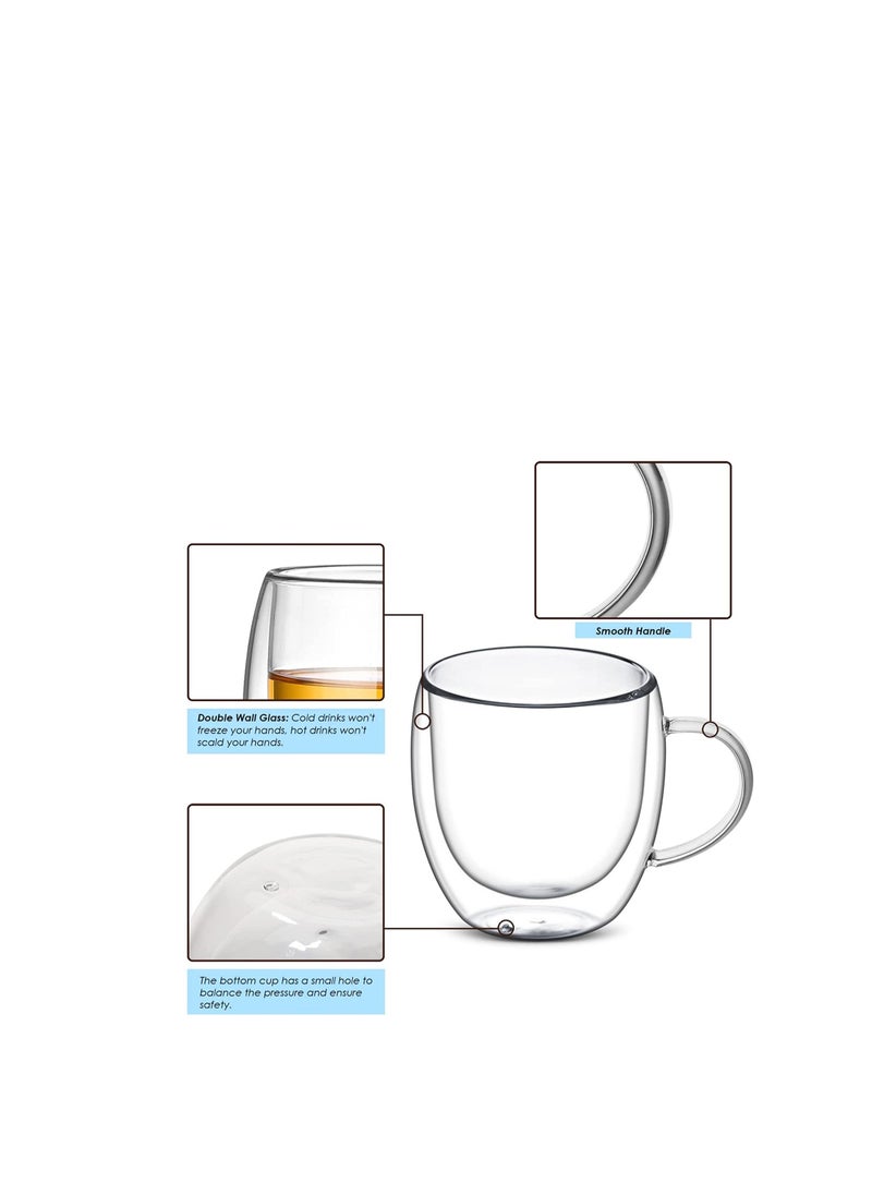 MARKQ - Glass Coffee Cups with Handles 250ml Double Wall Coffee Mugs for Latte Cappuccino Espresso Milk Hot Drinks Tea Juice Water Glasses [2 Cups] - Image 1