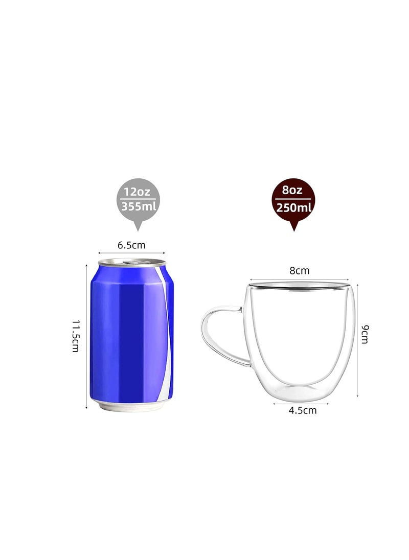 MARKQ - Glass Coffee Cups with Handles 250ml Double Wall Coffee Mugs for Latte Cappuccino Espresso Milk Hot Drinks Tea Juice Water Glasses [2 Cups] - Image 1