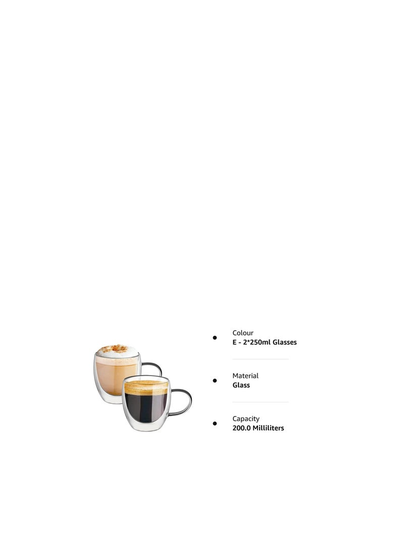 MARKQ - Glass Coffee Cups with Handles 250ml Double Wall Coffee Mugs for Latte Cappuccino Espresso Milk Hot Drinks Tea Juice Water Glasses [2 Cups] - Image 1