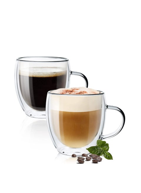 Glass Coffee Cups with Handles 250ml Double Wall Coffee Mugs for Latte Cappuccino Espresso Milk Hot Drinks Tea Juice Water Glasses [2 Cups]