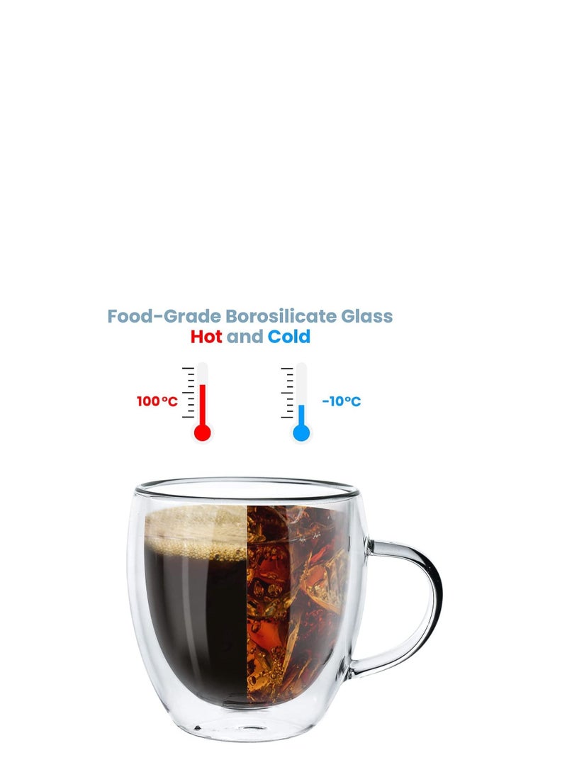 MARKQ - Glass Coffee Cups with Handles 250ml Double Wall Coffee Mugs for Latte Cappuccino Espresso Milk Hot Drinks Tea Juice Water Glasses [2 Cups] - Image 1