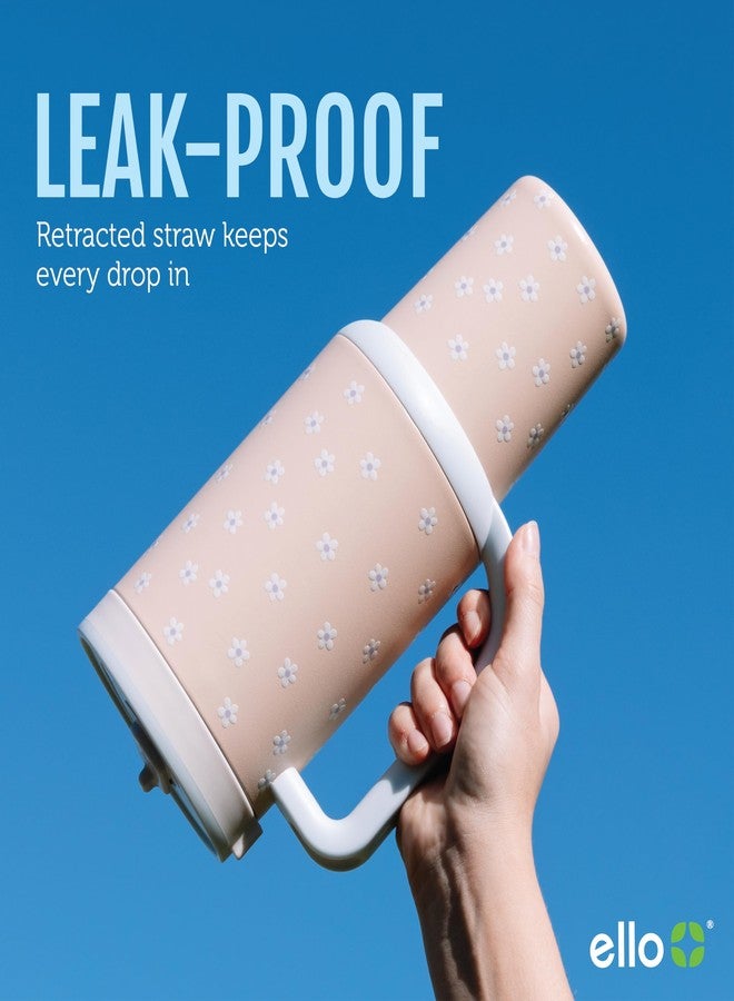 Ello إيلو أواسي 40 أونصة كوب مع مقبض وقشة قابلة للسحب | كوب من الفولاذ المقاوم للصدأ معزول وقابل لإعادة الاستخدام 100% ضد التسرب، هدايا للمراهقين والنساء والرجال | يحتفظ بالبرودة لمدة 20 ساعة، مناسب لحامل الأكواب، تدرج الرمادي - Image 2