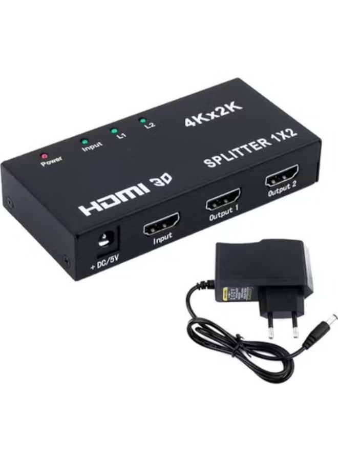 موزع HDMI مدخل 1 ومخرج 2 – يدعم 4K وFull HD 1080P – موزع عرض مزدوج مع محول طاقة - Image 2