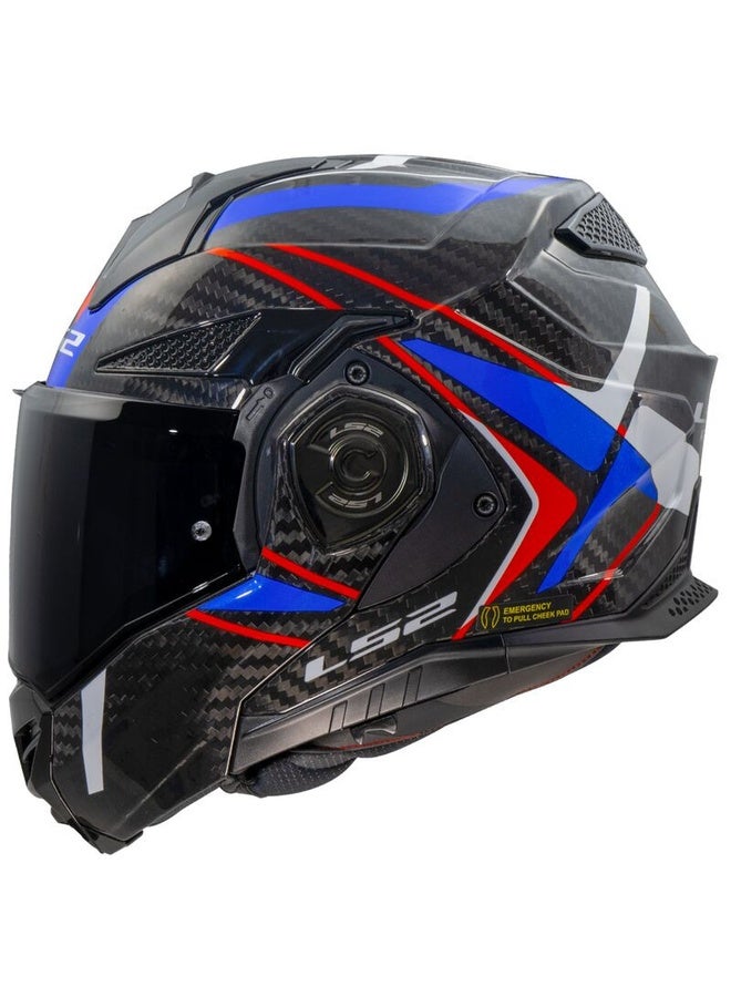 LS2 ADVANT X Carbon Modular Motorcycle Helmet Carbon Blue Red Size L | Flip-Up 180° Carbon Fiber Helmet - Image 1