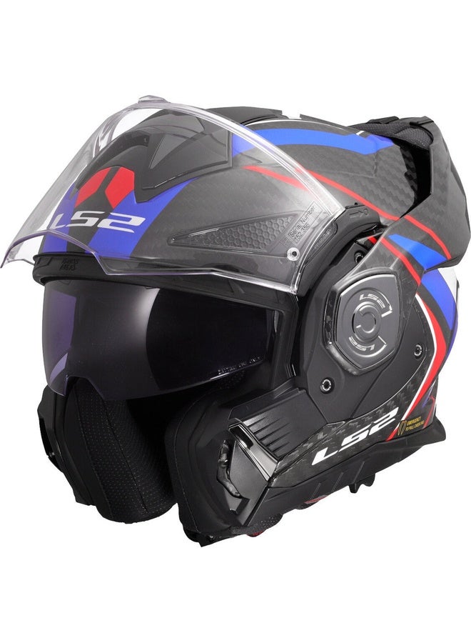 LS2 ADVANT X Carbon Modular Motorcycle Helmet Carbon Blue Red Size L | Flip-Up 180° Carbon Fiber Helmet - Image 2