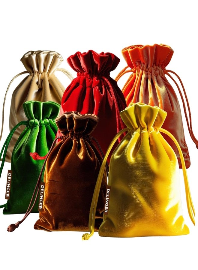 DELINGER 4x5 Inch Velvet Potli Bag, Wedding Party Favor Handbag, Bridal Return Gift Pouch, Ethnic Style Festive Functions Pack Of 6 (Multicolor, 4x5 Inch) - Image 1