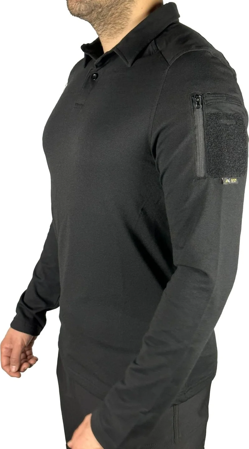 Akıncılar Outdoor Akincilar Outdoor Polo Collar Long Sleeve Tactical T-Shirt - Black