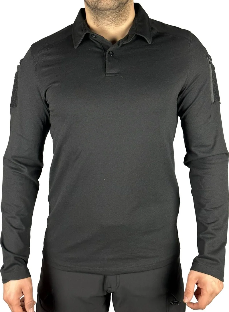 Akıncılar Outdoor Akincilar Outdoor Polo Collar Long Sleeve Tactical T-Shirt - Black