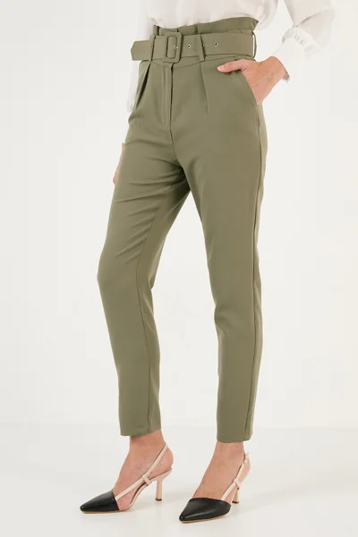 Lela High Waist Pocket Belted Regular Fit Fabric Trousers Women's Trousers 611PL04