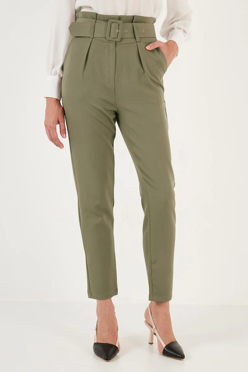 ليلا High Waist Pocket Belted Regular Fit Fabric Trousers Women's Trousers 611PL04