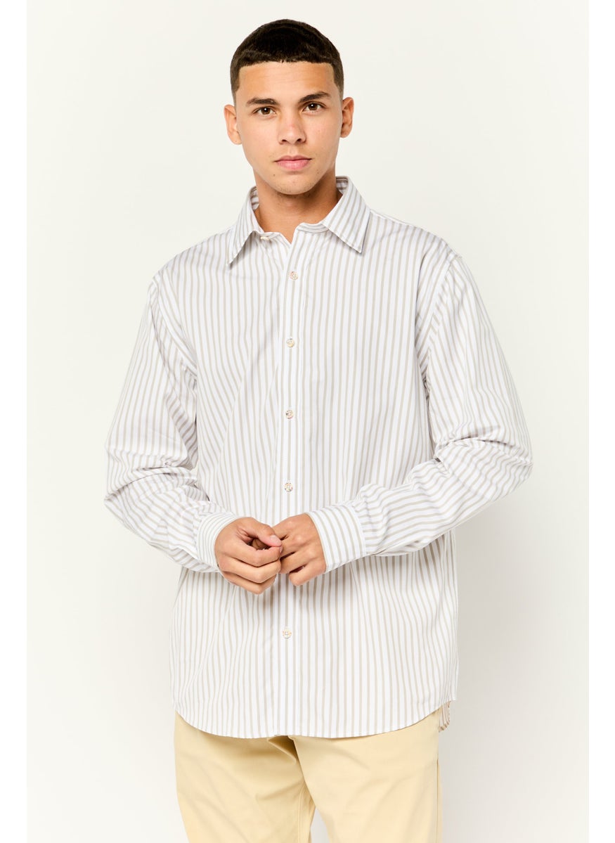 ESPRIT Men Regular Fit Stripe Casual Shirts, White  - Image 1