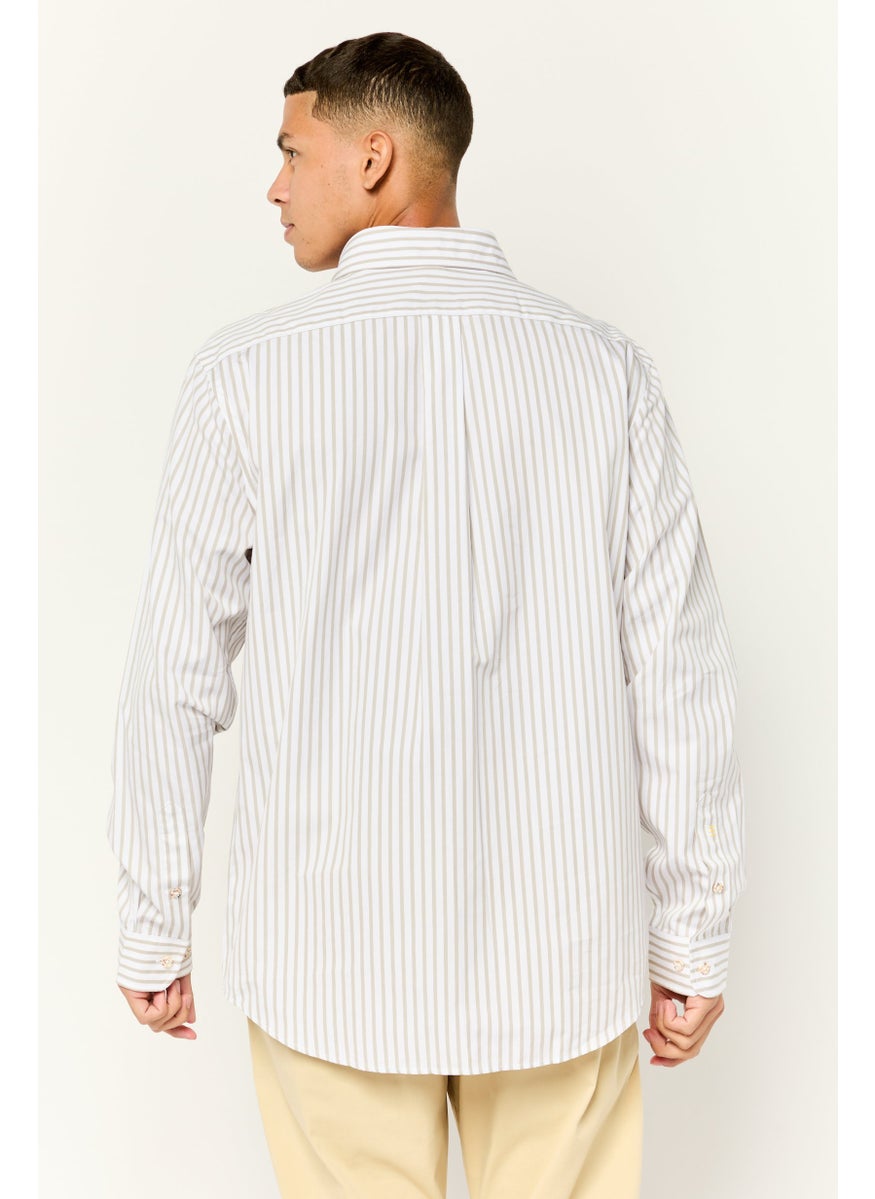 ESPRIT Men Regular Fit Stripe Casual Shirts, White  - Image 4