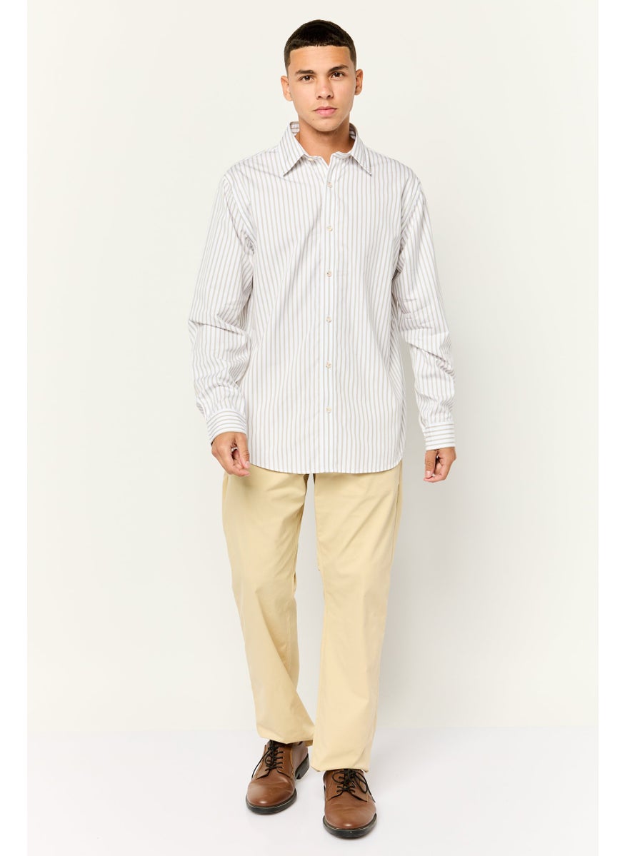 ESPRIT Men Regular Fit Stripe Casual Shirts, White  - Image 3
