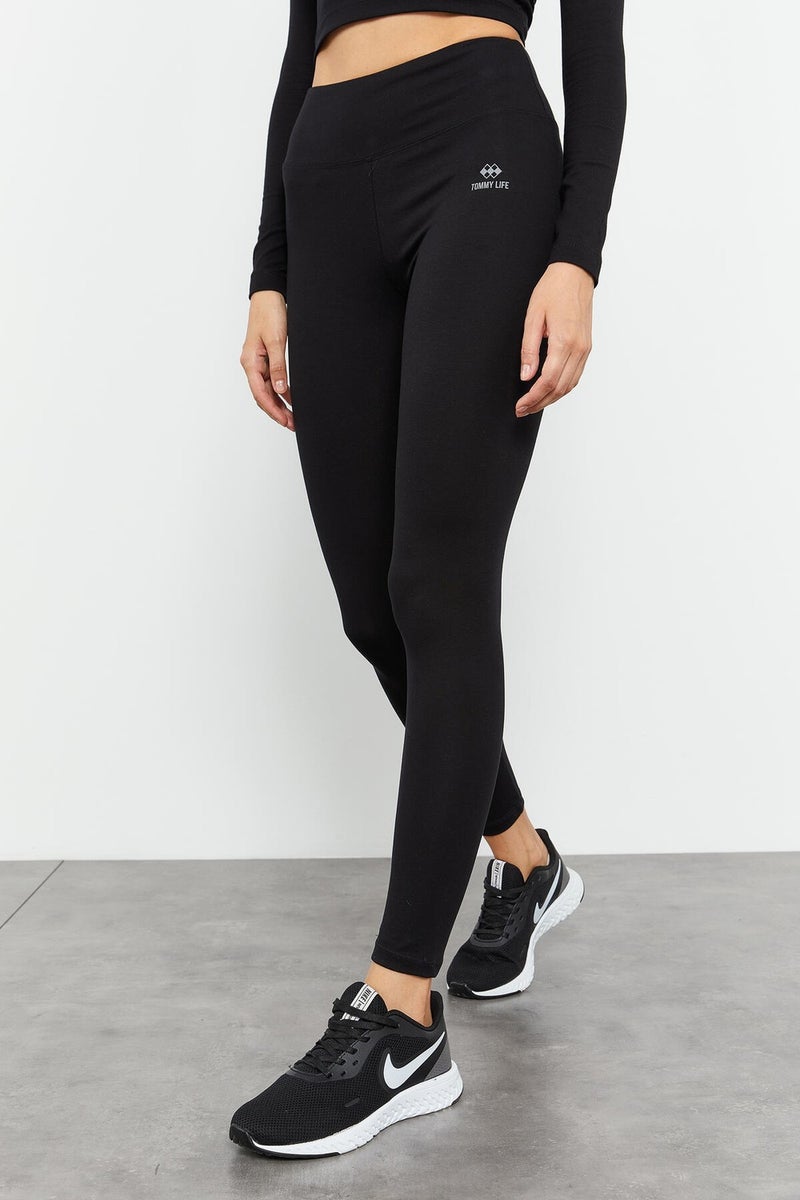 Tommy Life Black Women's High Waist Long Sleeve Slim Fit Crop Top Leggings Set - 95286 - Image 2
