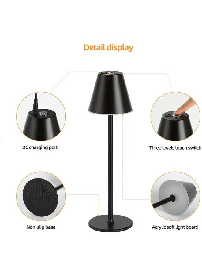 مصباح اضاءه طاوله LED لاسلكي لطاولة المكتب USB وبطارية وقابل لاعادة الشحن أسود