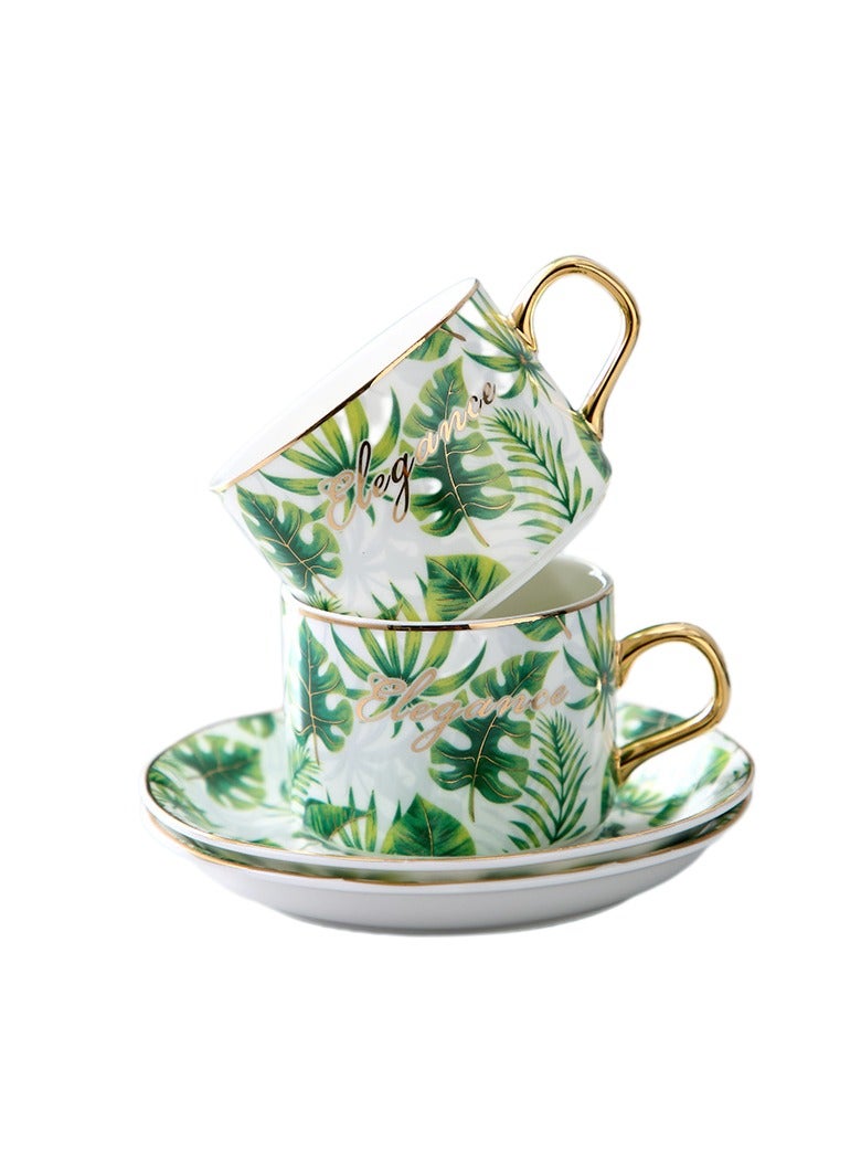 آنا طقم أكواب وأطباق خزفية مبتكرة وبسيطة من الباكسليد الأنيق بحدود ذهبية - 2 كوب و2 طبق - Image 1