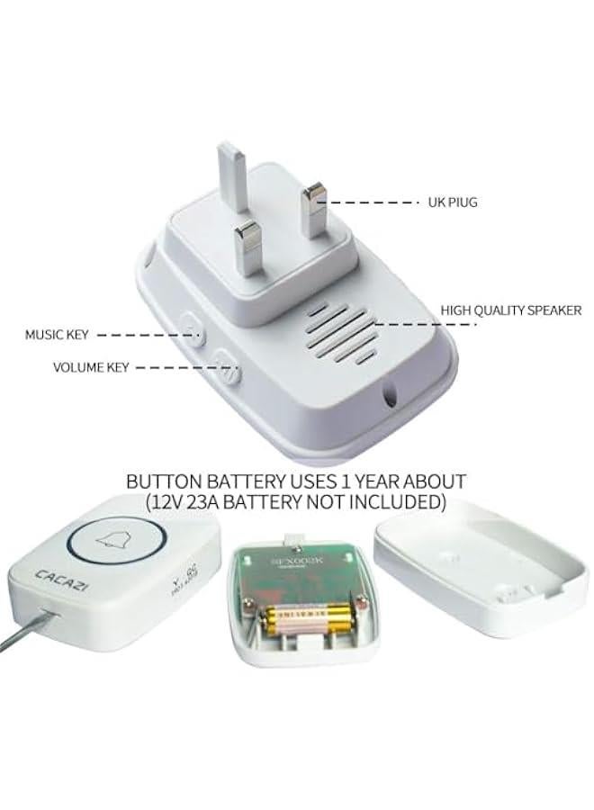 Wireless Doorbell kit, Plug-in Receiver, Waterproof Push on with 1000 feet Operating Range, 5 Volume Levels, 60 Chimes, LED flash  CD Sound For Home/Office/Classroom Use (1x1 White) - Image 4