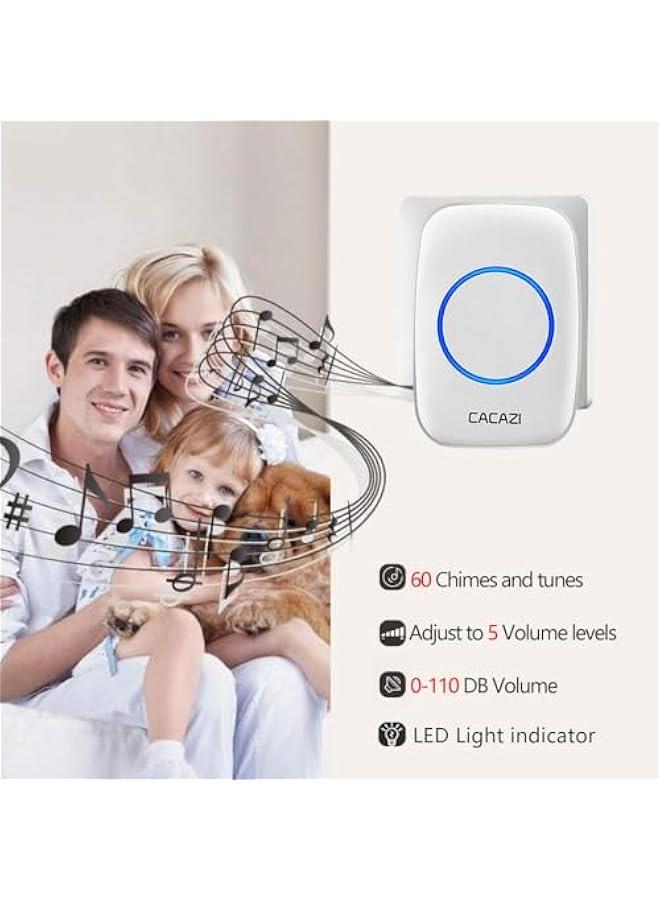 Wireless Doorbell kit, Plug-in Receiver, Waterproof Push on with 1000 feet Operating Range, 5 Volume Levels, 60 Chimes, LED flash  CD Sound For Home/Office/Classroom Use (1x1 White) - Image 3