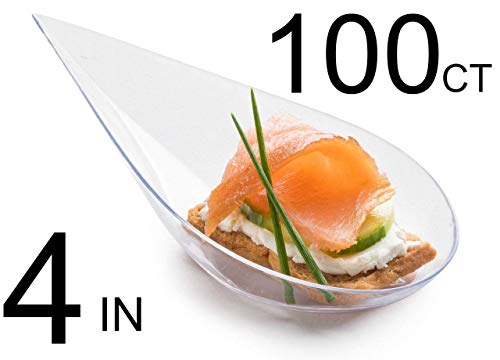 Zappy - 100 Clear 4 Inch Plastic Tear Drop Appetizer Spoons - Clear Plastic Tasting Spoons for Soup, Asian, Dessert Dish Bowls & Teardrop Plates - Image 3