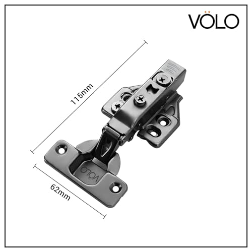 VOLO Cabinet Hinges, Set of 1 (2 Pieces) for Furniture, Wardrobes, Doors, and Storage Units | (3D (Black) Soft Close (Mild Steel), 0 Crank | Full Overlay) - Image 2