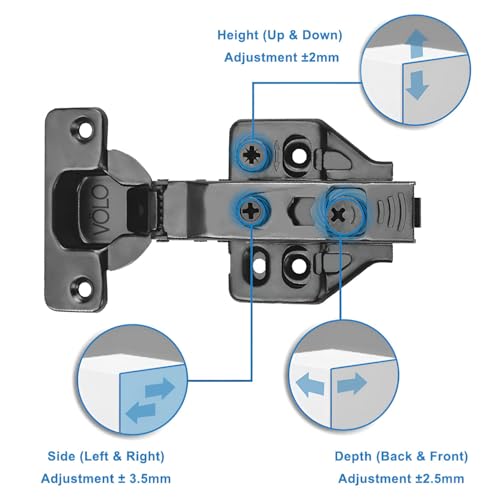 VOLO Cabinet Hinges, Set of 1 (2 Pieces) for Furniture, Wardrobes, Doors, and Storage Units | (3D (Black) Soft Close (Mild Steel), 0 Crank | Full Overlay) - Image 3