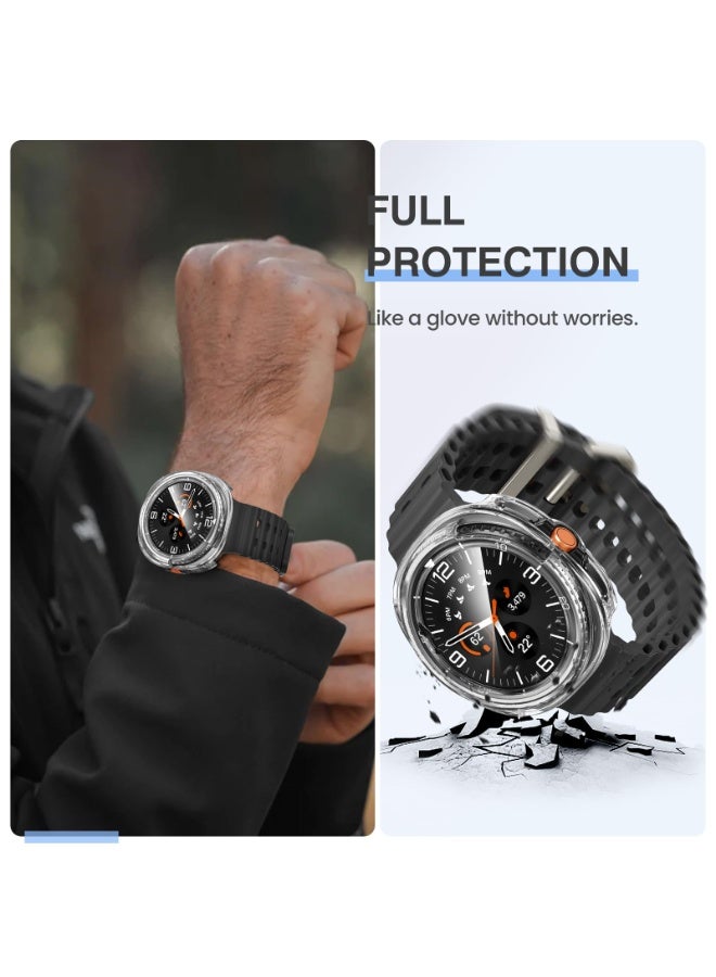 Tempered Glass Case Compatible for Samsung Galaxy Watch 8 Classic 2025 46mm Accessories, Protective Face Cover for 46 mm, Hard Bumper Built-in Tempered Glass Film for Women Men,  Clear