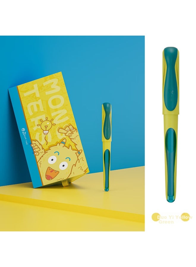 Pimio Ergonomic Fountain Pen And Signature Pen, Elementary School Student Beginner Writing Practice Pen, Teacher's Day Gift, Cartoon Monster Series, Duoyi Yellow-gree