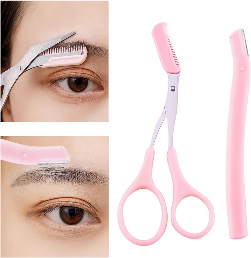 TORMEN Professional Eyebrow Grooming Kit, Eyebrow Scissors with Comb Eyebrow Razor Eyebrow Tweezers for Perfect Eyebrow Shaping, Face Hair Removal Tool for Men and Women(Pink) - Image 3