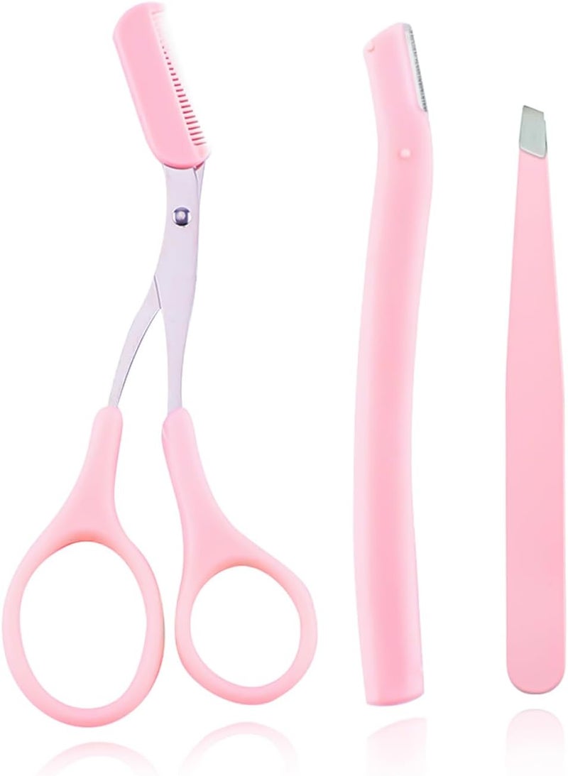 TORMEN Professional Eyebrow Grooming Kit, Eyebrow Scissors with Comb Eyebrow Razor Eyebrow Tweezers for Perfect Eyebrow Shaping, Face Hair Removal Tool for Men and Women(Pink) - Image 1