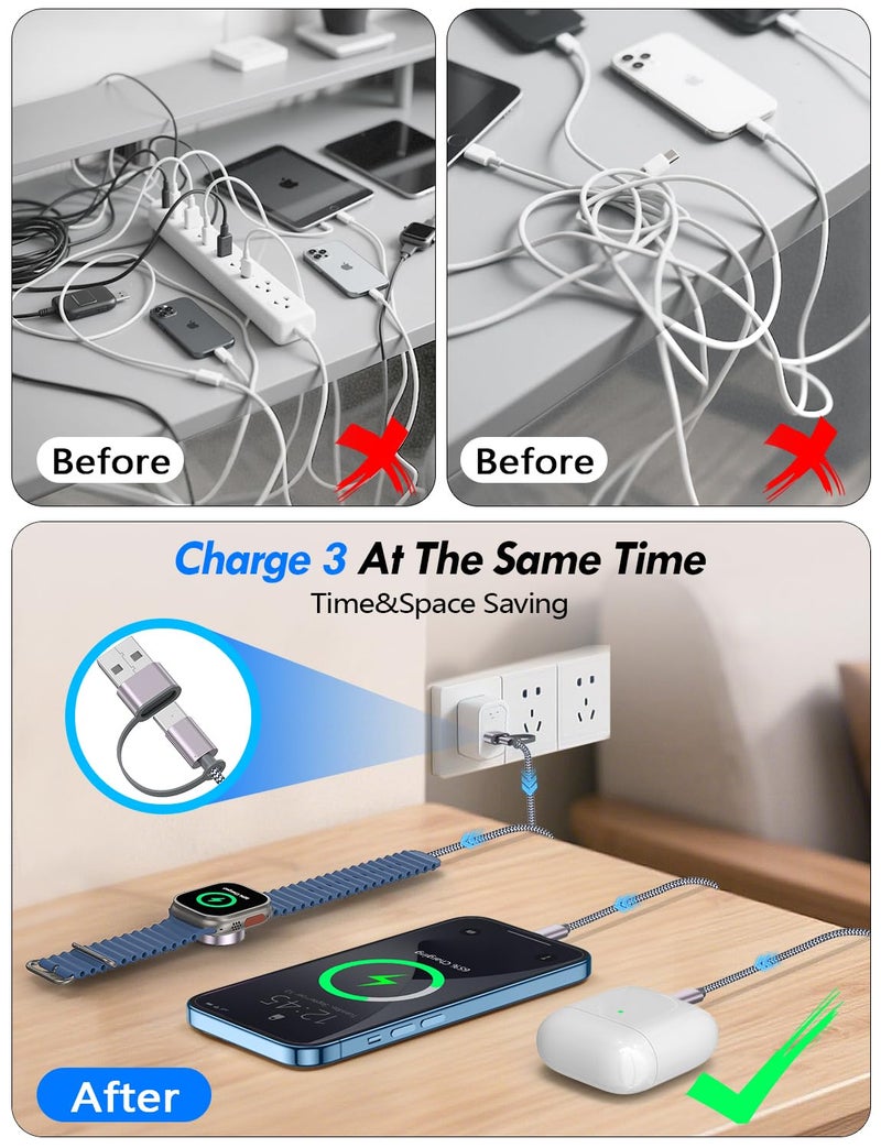 xiwxi Travel Essentials for Apple Watch Charger,iPhone Charger,3 in 2 Type C/L/Magnetic Fast Charging Cable,Multi Charging Cable Portable Designed for iWatch Series,iPhone 17-11,Galaxy S26-S21,Car-4FT - Image 5