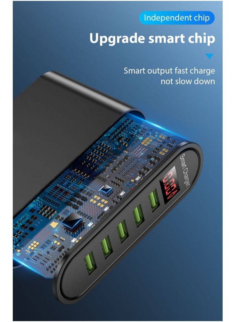 Generic Multi-Port USB Charger Hub for Mobile Phone, 5 Holes Desktop Charging Station Dock with LED Display (Black)  - Image 4