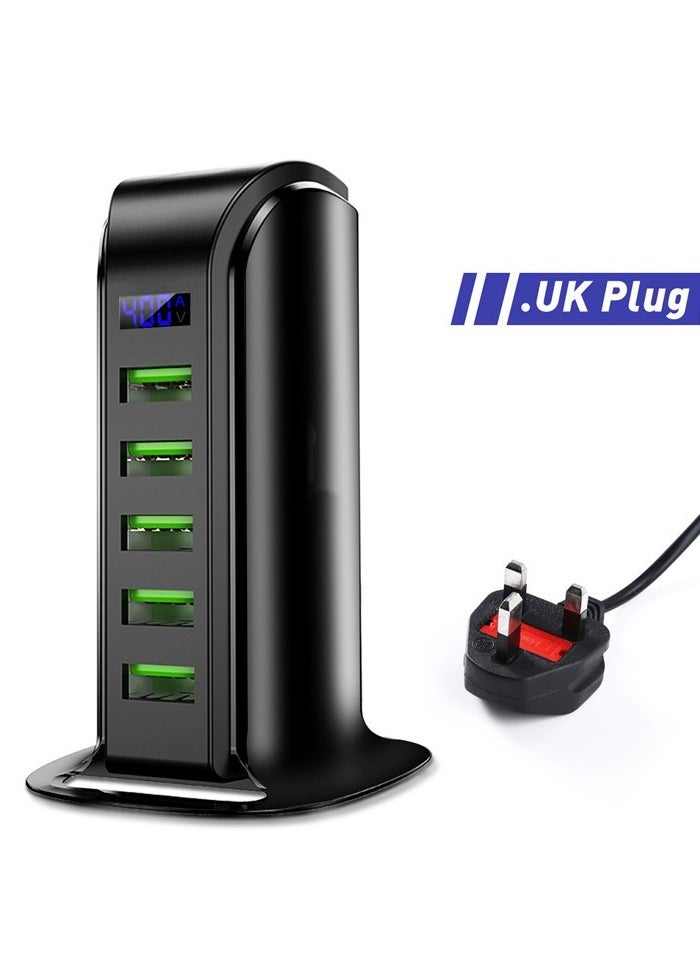 Generic - Multi-Port USB Charger Hub for Mobile Phone, 5 Holes Desktop Charging Station Dock with LED Display (Black) - Image 1