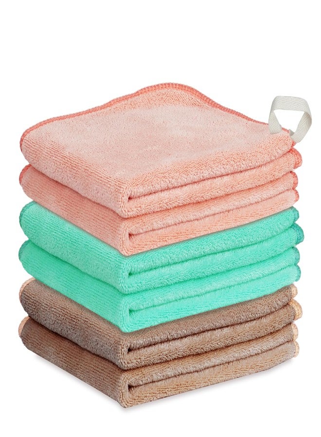 Nugilla Makeup Remover Cloth 12 x 12 Inch, Reusable Makeup Remover Towels for Washing Face, 6 Pack Washable Microfiber Face Cloth Fast Drying Washcloth, Brown/Coral/Green - Image 1