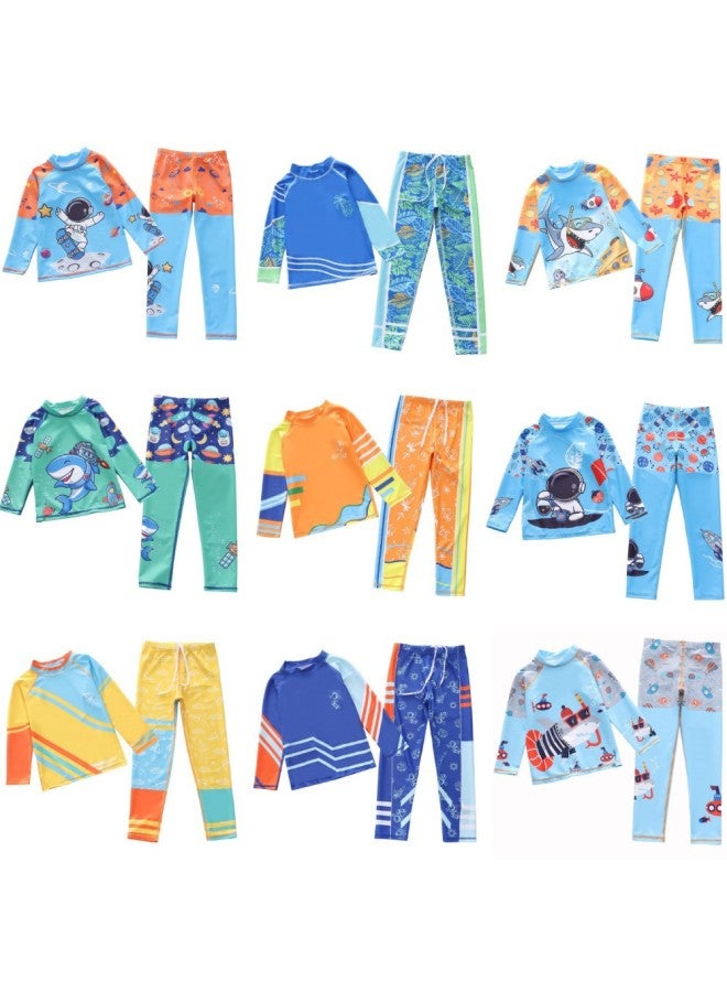 إسكدنيا ملابس سباحة للأولاد قطعة واحدة بأكمام طويلة، قطعتين، ملابس سباحة لركوب الأمواج، صغيرة ومتوسطة وكبيرة للأولاد - اللون: P2418-21MZ مقاس الصيف: 2XL (110-120 سم، 19.50 كجم - 23.50 كجم) - Image 2