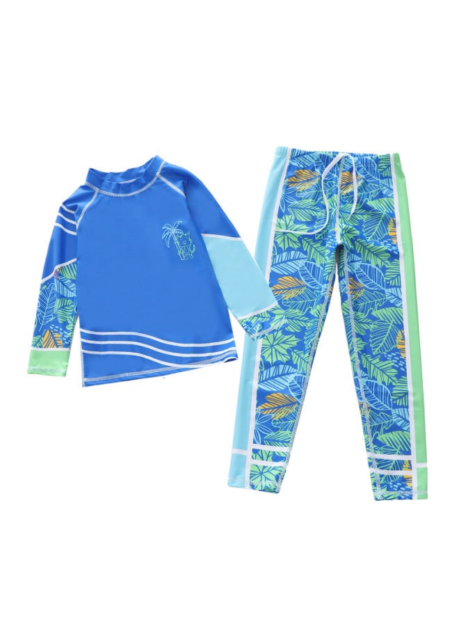 إسكدنيا ملابس سباحة للأولاد قطعة واحدة بأكمام طويلة، قطعتين، ملابس سباحة لركوب الأمواج، صغيرة ومتوسطة وكبيرة للأولاد - اللون: P2418-21MZ مقاس الصيف: 2XL (110-120 سم، 19.50 كجم - 23.50 كجم) - Image 1