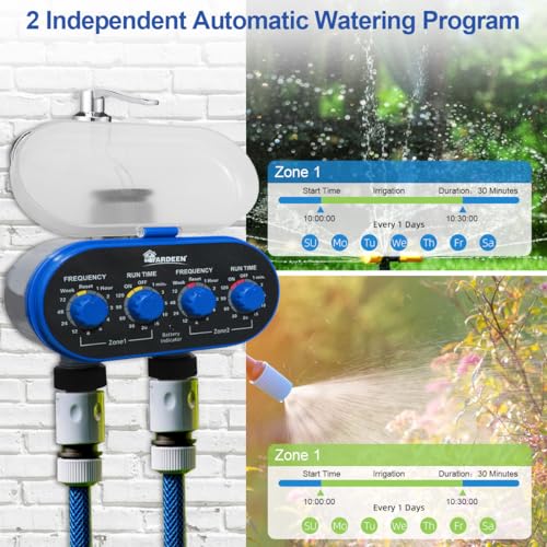 Yardeen Watering Hose Sprinkler Timer Garden Irrigation System Controller Electronic Water Timer with Two Outlets Color Blue - Image 3