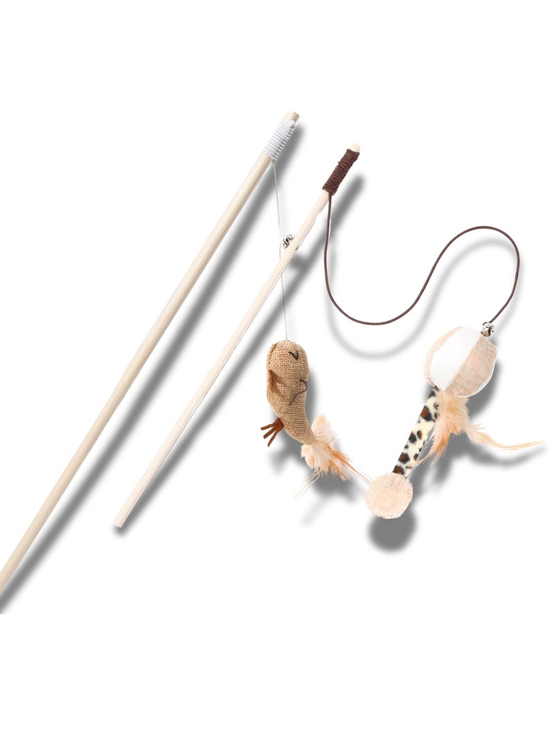 ڤسيل24 2 قطعة من لعبة عصا تحفيز القطط التفاعلية - تصميم ريشة وجرس متين من أجل المتعة المرحة والتمرين والترابط مع صديقك القططي - Image 1