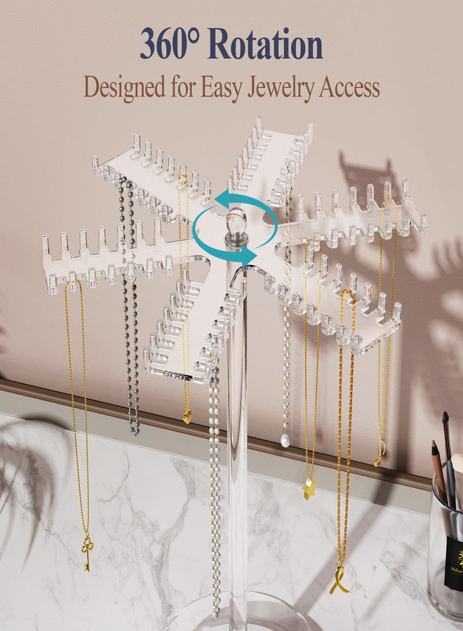NiHome 360° Rotating Clear Acrylic Necklace Organizer for Home, Jewelry Stores, Events - Elegant Snowflake Shape Tangle-Free 84 Hooks Jewelry Holder, Bottom Storage Tray for Hairbands, Rings & More - Image 2
