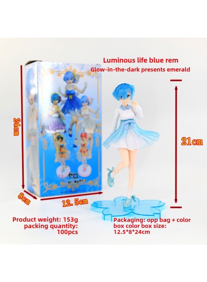 Anime Beautiful Girl Luminous Crystal Dress Remram Green Leaf Dancer Hatcho Doll Ornaments Small Hand-held Wholesale-Color:Blue Skirt Rem Bagged  - Image 1