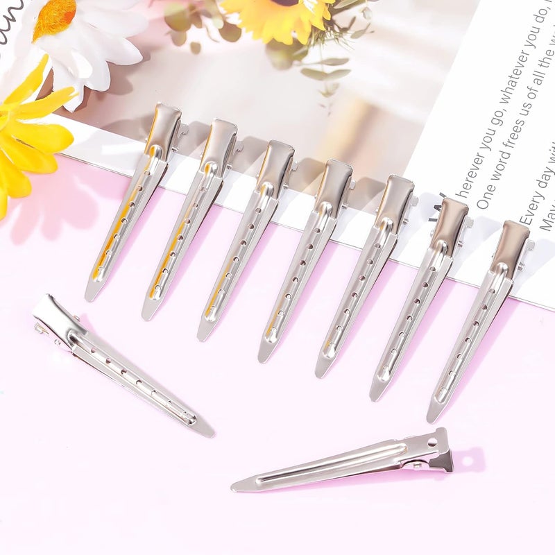 Bantoye 24 Packs Duck Bill Clips, 2.75 Inches Rustproof Metal Alligator Curl Clips with Holes for Hair Styling, Hair Coloring, Silver - Image 5
